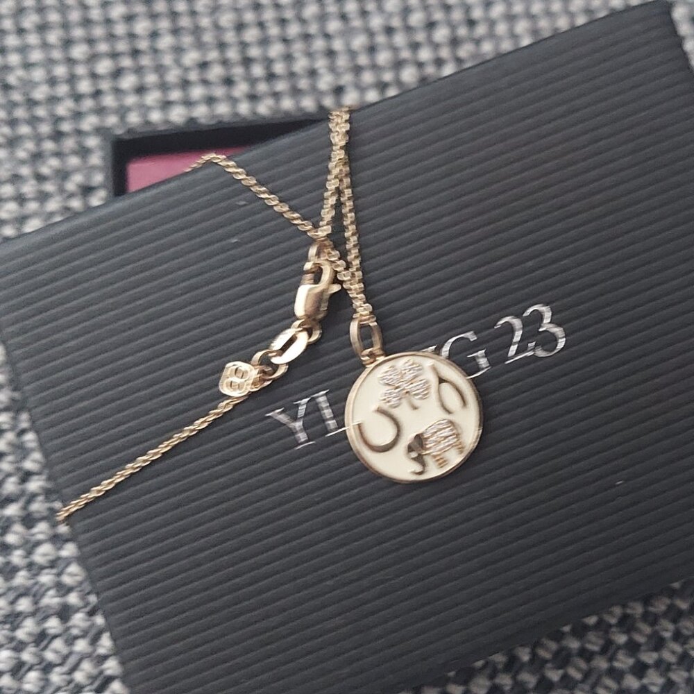 Solid 14K Yellow Gold Diamond Sydney Evan Pendant Chain Necklace